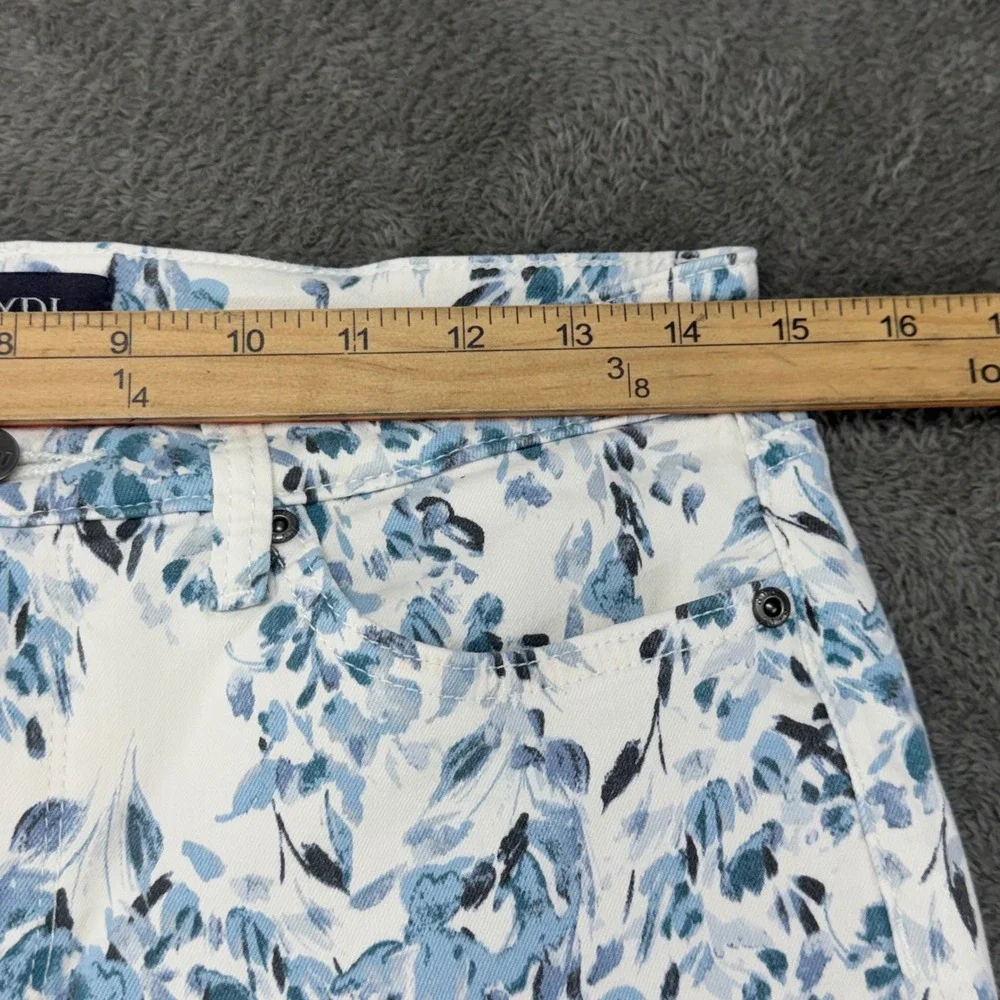NYDJ Petite Floral Print Cropped Pants Size 8P‎ White Blue Slim Leg